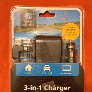 Black 3-in-1 Charger and syncs micro or mini USB electronics